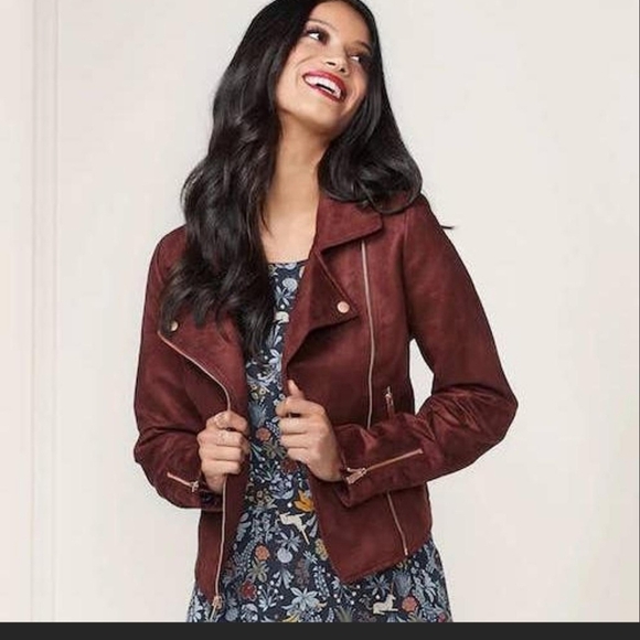 LC Lauren Conrad Runway collection Faux Suede Moto Jacket. Color Wine. Size 4 - Picture 2 of 15